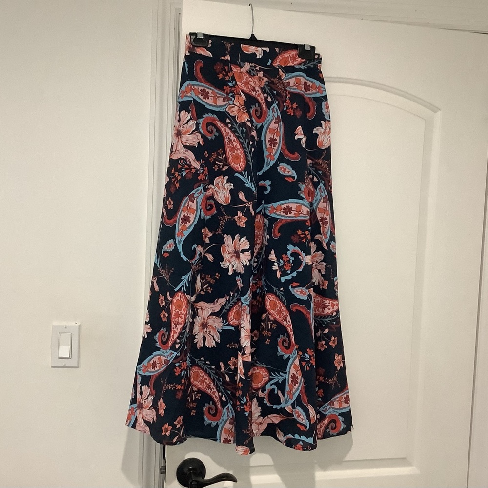 Solei navy and pink Paisley midi skirt from Fame